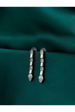 Mira Luxe Silver Uzun Taşlı Küpe