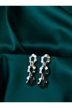 Wave Link Hammered Çelik Küpe