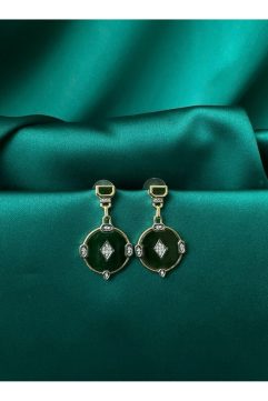 Zümrüt Yeşili Vintage Taşlı Gold Küpe