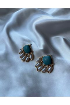 Gold Turkuaz Taş Küpe