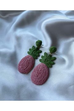 Pembe Ananas El Yapımı Küpe