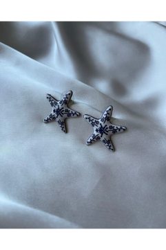 Cactus Mavi Çini Desenli Deniz Yıldızı Küpe