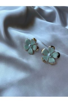 Vintage Mint Pearl Flower Küpe